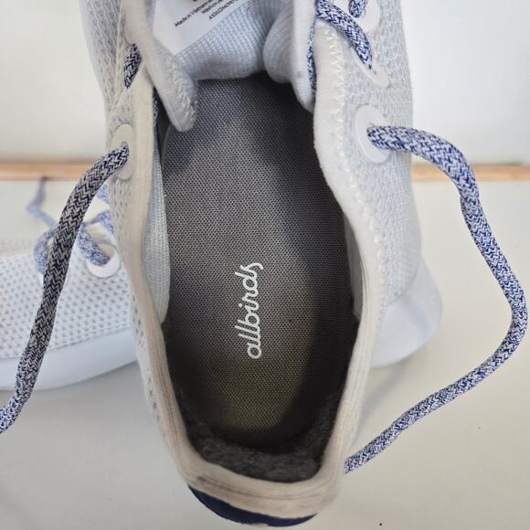 Allbirds Mens Tree Runner Blizzard/Hazy Cobolt (Blizzard Sole) Size 9 - Picture 8 of 10